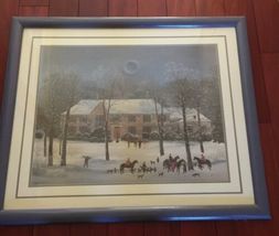 M Delacroix "LA CHASSE D' HIVER" Winter Hunt Scene Signed Framed Art Print image 2