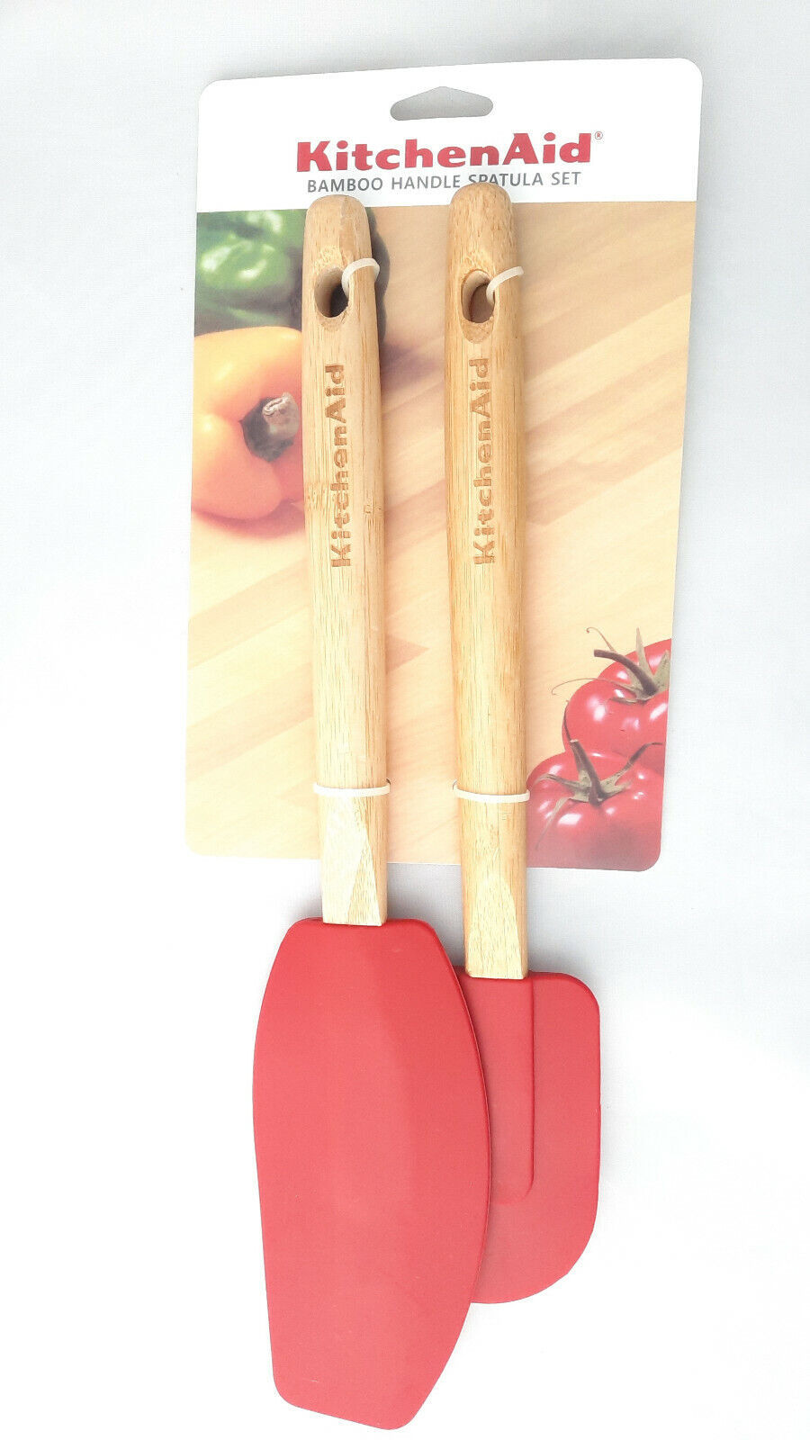 KitchenAid 2pc Silicone Spatula Bamboo Handle Red Mixing Bake Mixer