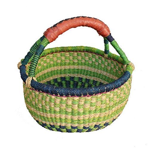 Bolga Baskets International Small Market Basket w/ Leather Wrapped