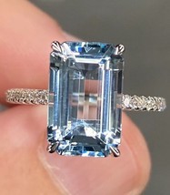 22K White Gold 5.50ct Aquamarine &amp;Diamond Valentine&#39;s Day Gift Ring For Her - $3,364.62