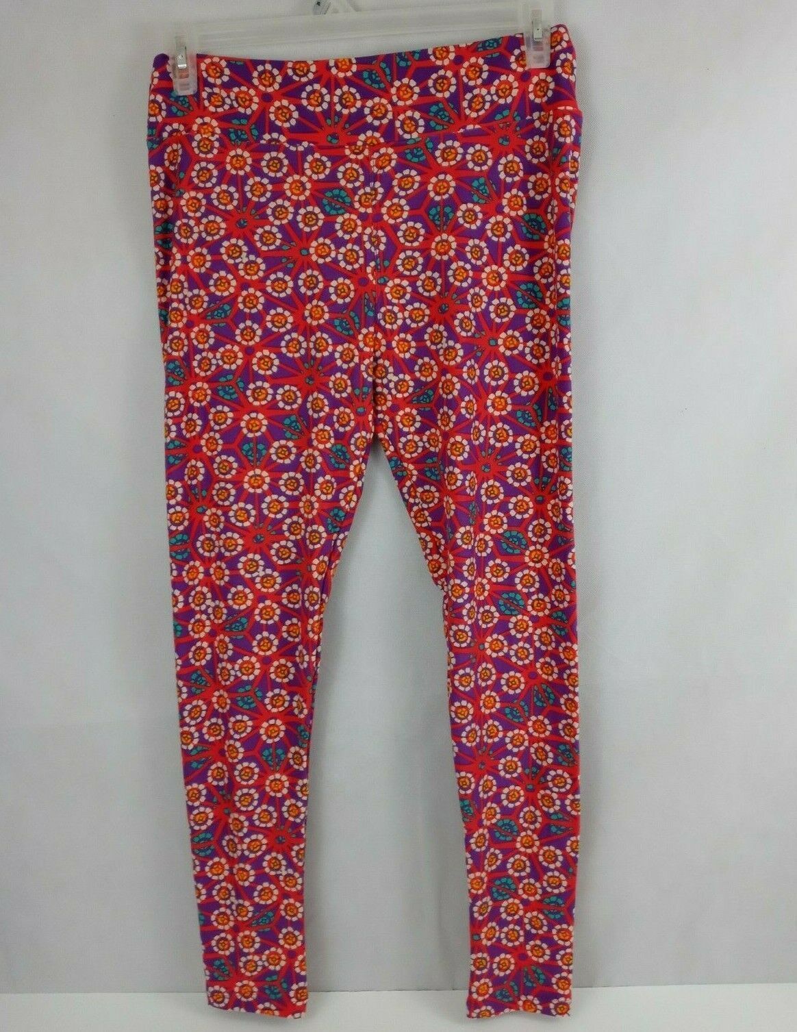Lularoe Women's Tall And Curvy Leggings Pink With Blue Pants Soft Comfort