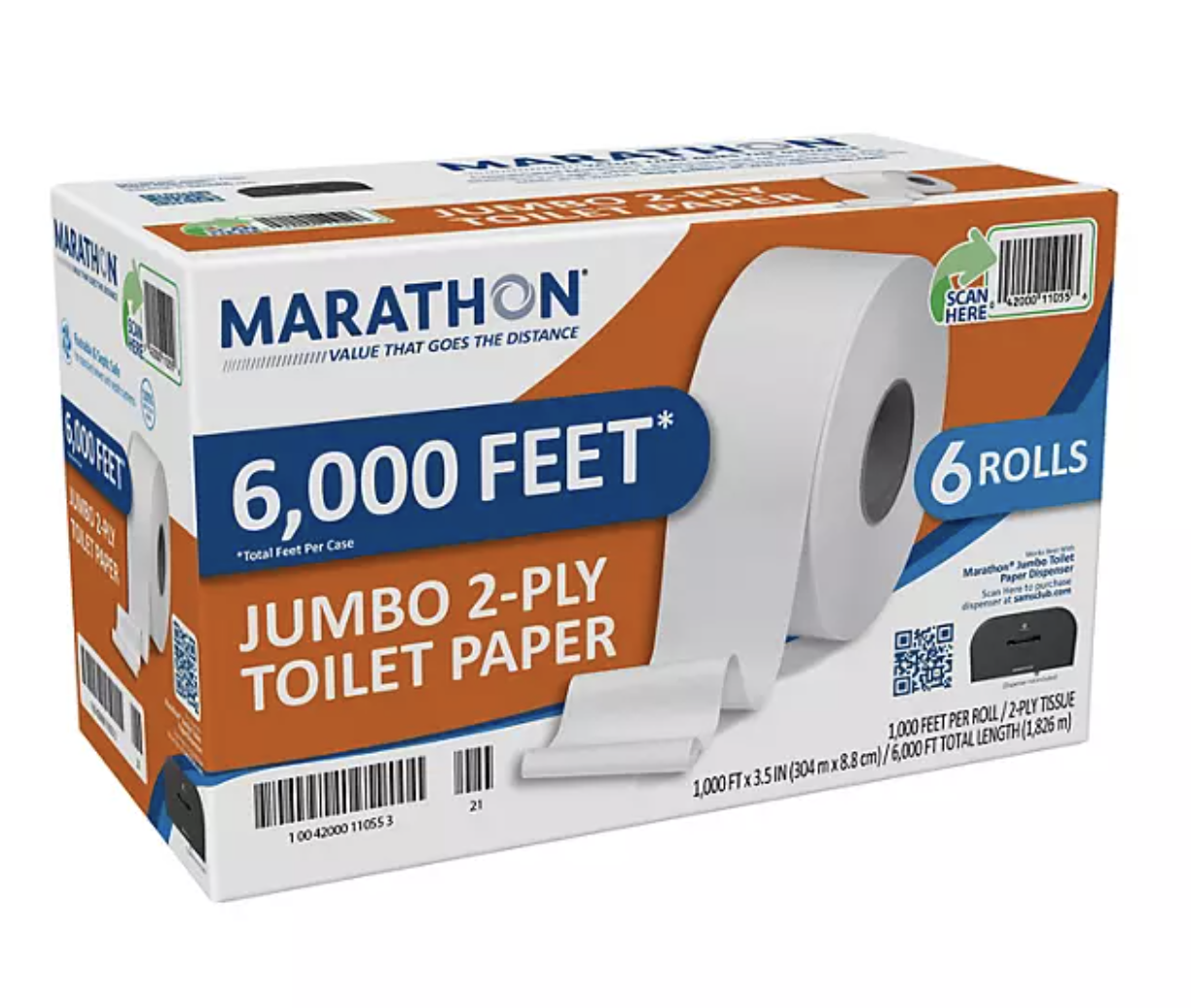 Marathon Jumbo Roll 2-Ply Toilet Paper, Septic Safe (1000 ft./roll, 6 ...