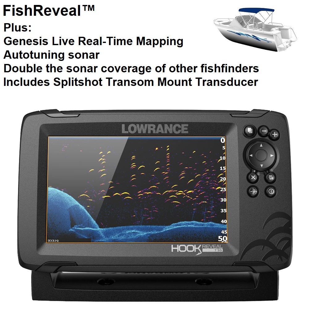 LOWRANCE HOOK REVEAL 7 CHARTPLOTTER/FISHFINDER W/SPLITSHOT TRANSOM