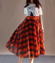 Orange Plaid Skirt High Waisted Long Plaid Skirt Plus Size