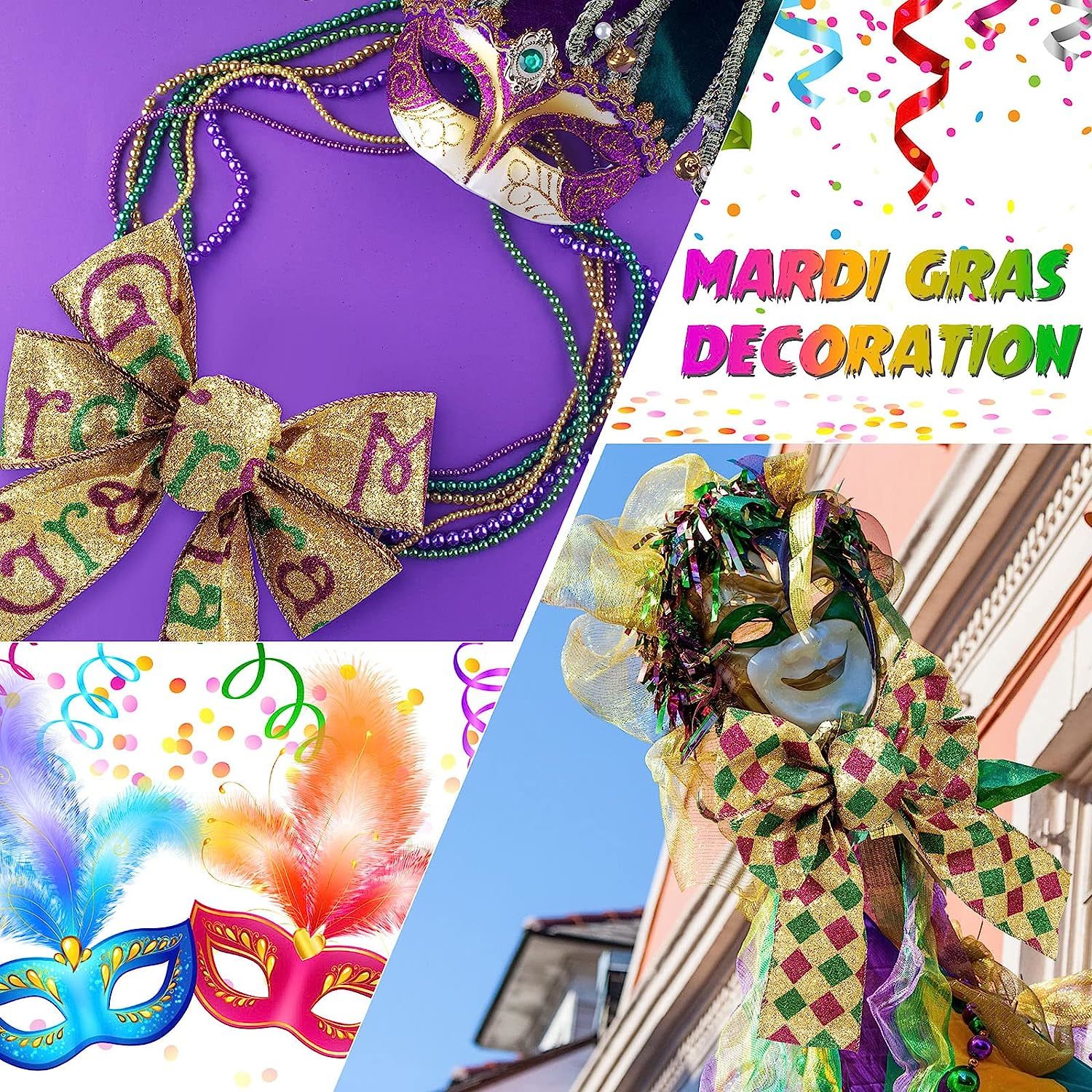 2.5X 10 Yards Mardi Gras Ribbon Wired Edge - Purple Green Gold Metallic  Glitter Wired Ribbon for Mardi Gras Carnival Masquerade Party Decoration  DIY