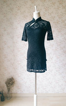 Women Chinese Style Short Sleeve Black Lace Dress Short Black Lace Party Dresses
