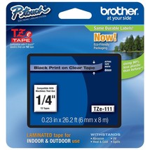 Genuine Brother 1/4" (6Mm) Black On Clear Tze P-Touch Tape For Brother Pt-300, P - $31.99