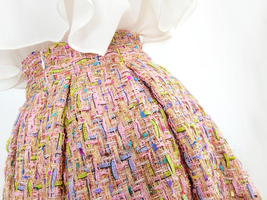 Pink Winter Midi Tweed Skirt A-line High Waisted Pink Midi Tweed Skirt Plus Size image 7