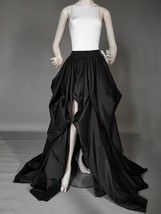 BLACK High Slit Gown Skirt Black Taffeta Maxi Skirt Evening Prom Skirt Plus Size image 6