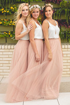 BLUSH High Waist Maxi Tulle Skirt Full Blush Wedding Bridesmaid Skirt Plus Size