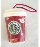  Starbucks Red Coffee Cup Ornament Deer  Dove  Snowflake Ceramic - $9.99