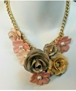 Vintage Metal, Plastic, Pearl, Flowers Dangle Chain Necklace 20&quot;- Adjust... - $123.75