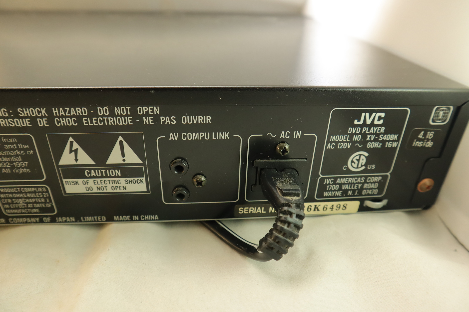 JVC XVS40 AV Compulink 1997 Component CD DVD Player With Remote TV