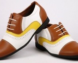Hand Stitched Genuine Leather Multi Color White Brown Yellow Plain Cap Toe Shoes