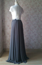 Grey Long Chiffon Skirt Outfit Side Slit Chiffon Skirt Plus Size Wedding image 3