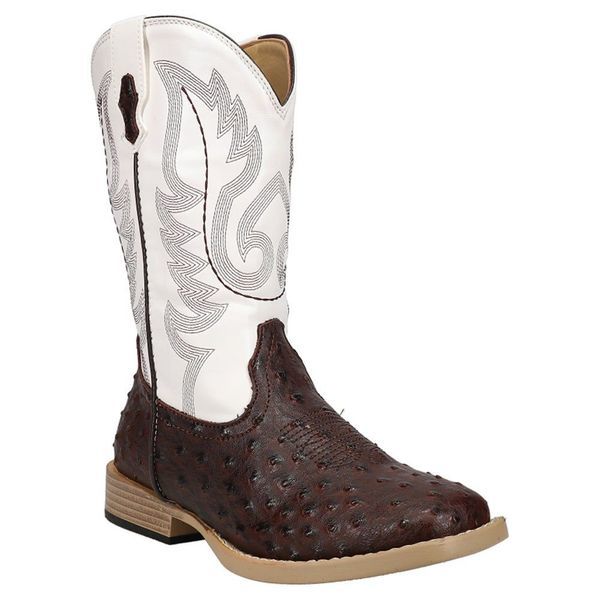 Bumps Faux Ostrich Square Toe Cowboy Boots (Big Kid) Women's Shoes