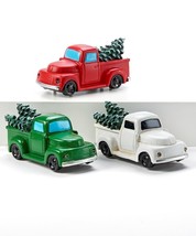 Pick Up Truck Christmas Tree Figurines Set 3 LED 5" Long Red White Green Resin image 1