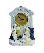 Vtg Colonial Mantle Clock Blue &amp; White Porcelain Man &amp; Violin Woman &amp; Ha... - $64.50