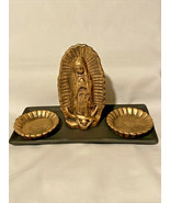 Lady Of Guadalupe Figurine Tray 2 Candle Holder Cups Ceramic - $44.55