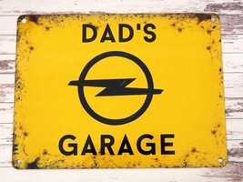 Opel Dad’s garage Yellow metal wall poster decor motorcycle Tin Sign man cave - $28.71+