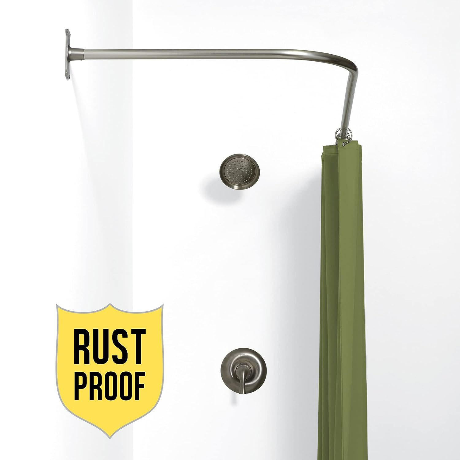 Zenna Home NeverRust Aluminum Rustproof Corner L Shaped Shower Rod, 68" x 28", S Shower