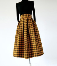 Winter Green Houndstooth Skirt Pleated Midi Party Outfit Women Woolen Skirt Plus image 7