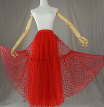 Peach Polka Dot Long Tulle Skirt Peach Tiered Tulle Skirt Holiday Outfit Plus image 12