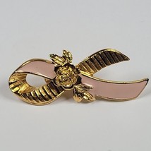 Vintage Avon Breast Cancer Pink Ribbon Brooch Pin Awareness Gold Tone - $4.48