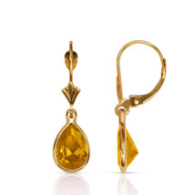 2.00 CT 14K Yellow Gold Bezel Set Pear Shape Citrine Leverback Dangle Earrings - $115.81