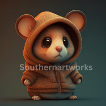A cute little mouse in a hoodie, wall art #1 of 7 in this collection. - $1.99