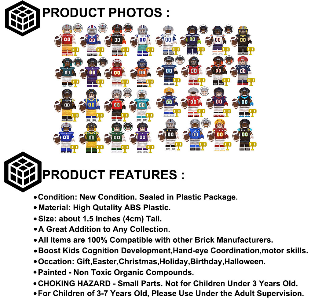Famous american football players 32 minifigure building block toys for