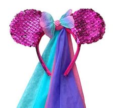 NEW Handmade Purple Sequin Sparkle Shimmer Butterfly Ear Headband w/ Veil Train image 3