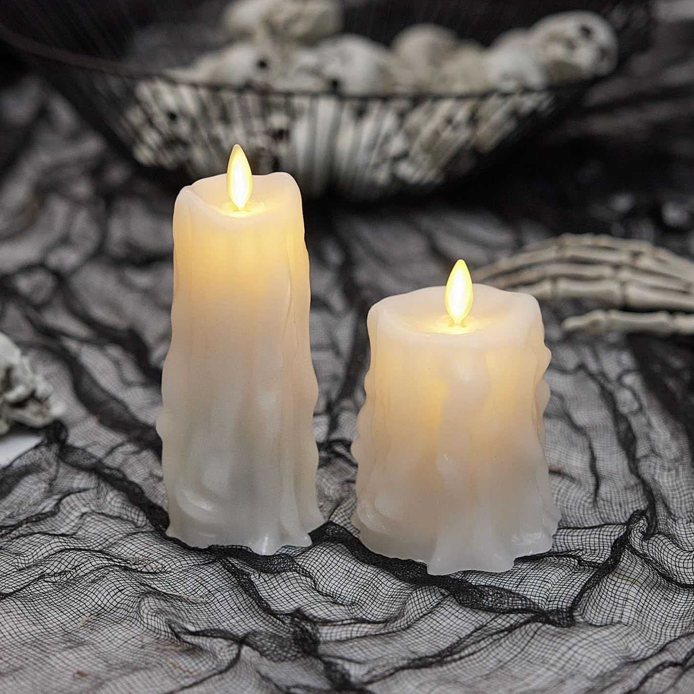 Luminara White Heavy Wax Drip Flameless Candle Dripped LED Pillar - Candles