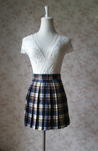 Brown and Navy Plaid Skirt Short School Pleat Plaid Skirt Tennis Skirt