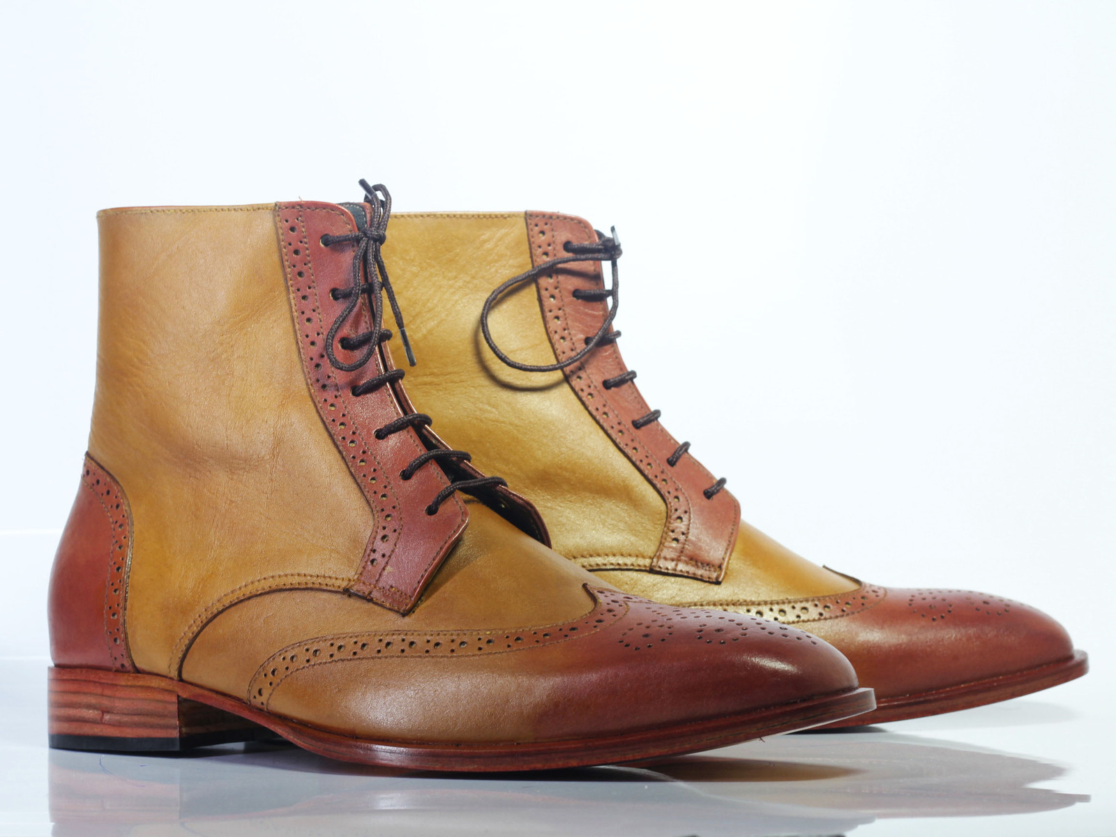 Men's Handmade Tan Brown Leather Wing Tip Brogue Boots, Men Designer ...