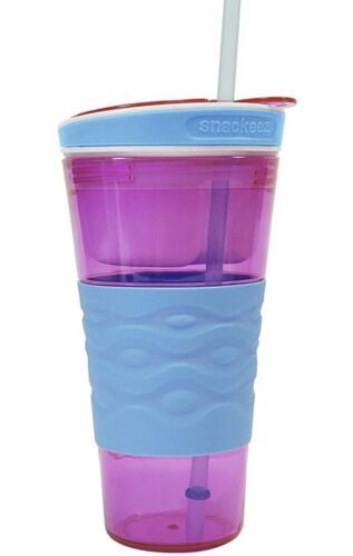 Snackeez Travel Snack & Drink Cup with Straw, Blue  