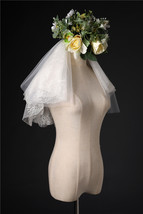 Ivory Shoulder Length Wedding Bridal Veils Layer Floral Lace Tulle Bridal Veils  image 3
