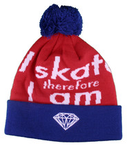 Diamond Supply Co I Skate Therefore I Am Fold Blue Red White Pom Beanie Hat NWT - $21.95