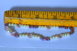 Glass Crystals with Beaded Pearls: Stretch Bracelet: Pink & Purple : 8" - $14.25