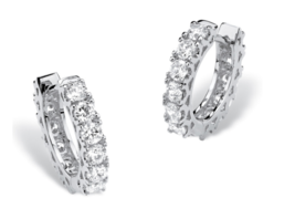 Round Cz Huggie Hoop Earrings With Surgical Steel Posts Silver Tone 1/2" - $94.99
