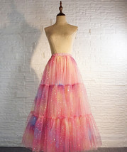 Rainbow Color Long Tulle Skirt Tiered Tutu Skirt Outfit Plus Size Layered Skirt  image 8