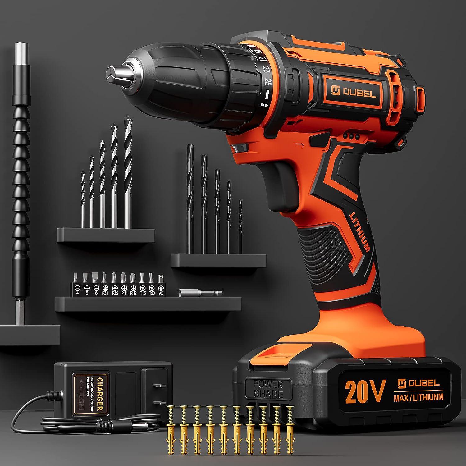 FADAKWALT 20V MAX Cordless Drill Set,Power Drill Kit with Lithium-Ion and  charger, 3/8-Inch Keyless Chuck, 2 Variable Speed 21+1 Torque Setting Power