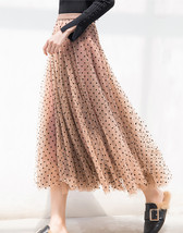 Women Caramel Polka Dot Tulle Skirt Holiday Two Layered Dotted Tulle Midi Skirt image 4