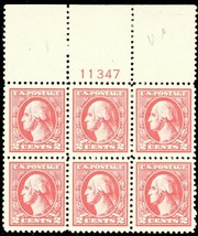 528, Mint VLH VF 2¢ Top Plate Block of Six Stamps - Stuart Katz - $75.00