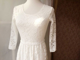 Ivory White Lace Boho Dress long Sleeve Lace Dress Easy Fitted Wedding Plus Size image 6