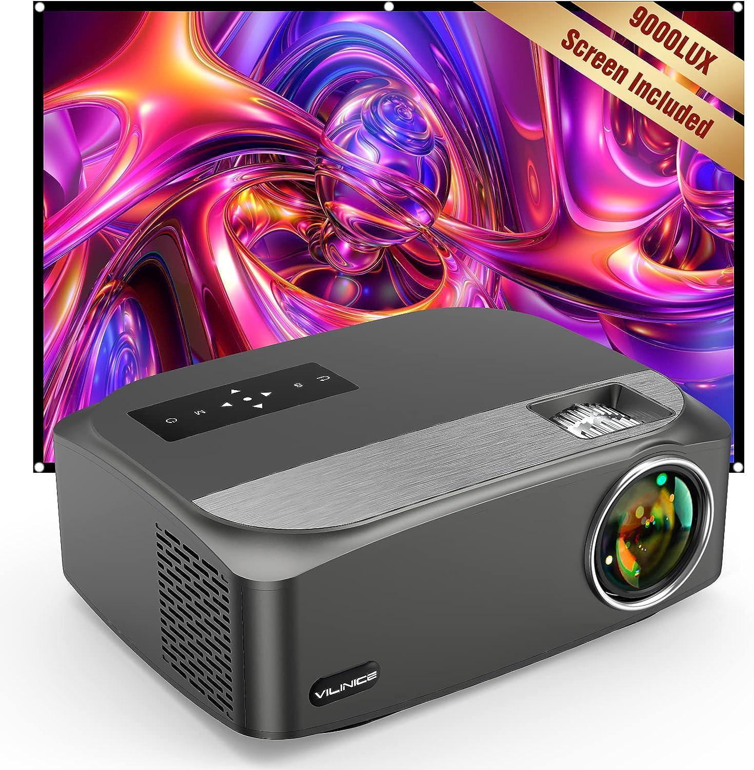 VILINICE Projector with 100 Projector Screen, Native 1080P Home