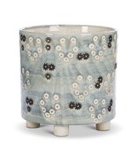 Large Simple Flower Footed Planter 10.5&quot; High Stoneware High Gloss Blue ... - $69.29
