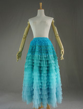 BLUE GREEN Long Tiered Tulle Skirt High Waisted Holiday Tulle Skirt Plus Size