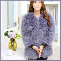 Long Sleeve Plush Long Hair Feather Ostrich Fur Short Waist or Hip Length Coat image 3