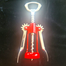 Corkscrew Wine Bottle Opener Red and Silver Marked ITALY On Wing Cork Pu... - $9.89
